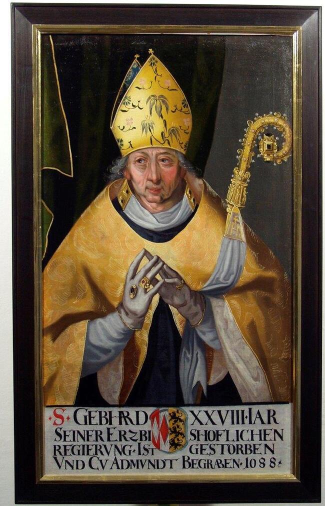Erzbischof Gebhard von Salzburg (+1088) gründete das Benediktinerstift Admont –im Bild auf einem Gemälde in der Galerie der Erzabtei St. Peter in Salzburg.
