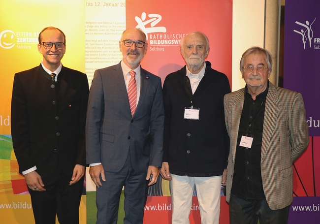 Vier Generationen Direktoren des Katholischen Bildungswerkes (von links):  Andreas G. Weiß, Andreas Gutenthaler, Roman Angulanza und Hans Spatzenegger.