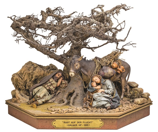 Eine feine, kleine Krippe mit Terrakotta-Figuren  aus der Werkstatt von Hans-Peter Gruber.