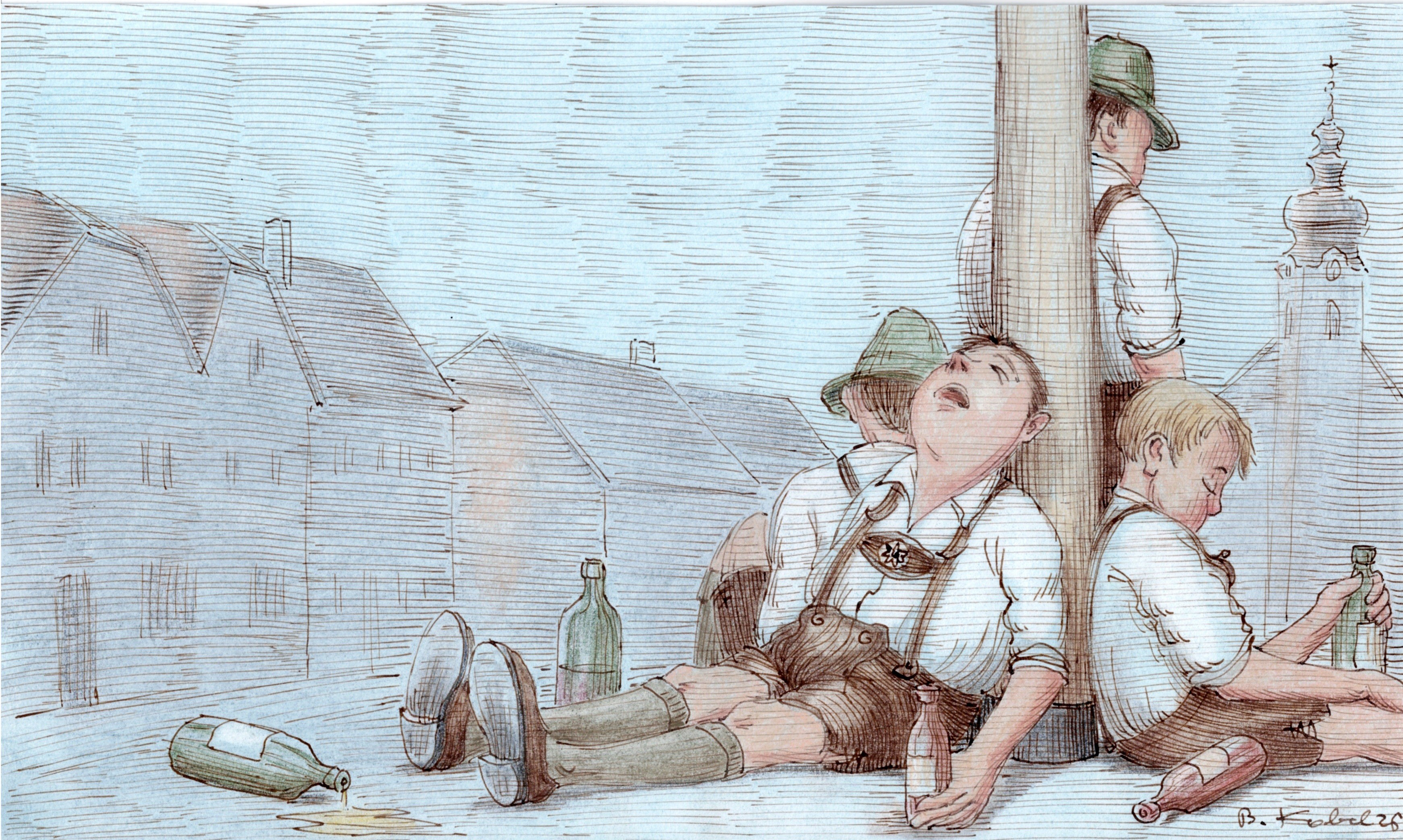 Ein schöner Maibaum will ordentlich bewacht sein ...