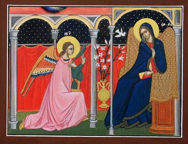 Eine von rund 20 Ikonen der Ausstellung bei den Salzburger Franziskanern: Verkündigungsszene mit Maria und dem Erzengel Gabriel.