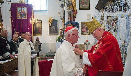 Erzbischof Franz Lackner 2016 bei der Aufnahmefeier (Investitur) mit Alterzbischof Alois Kothgasser in Maria Plain. 
