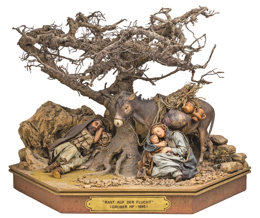 Eine feine, kleine Krippe mit Terrakotta-Figuren  aus der Werkstatt von Hans-Peter Gruber.